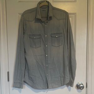 Express Men’s Light Wash Casual Button Down Shirt